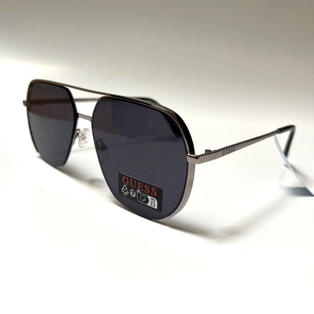 New GUESS Double Bridge Aviator Sunglasses GO00064 Silver Black Lens